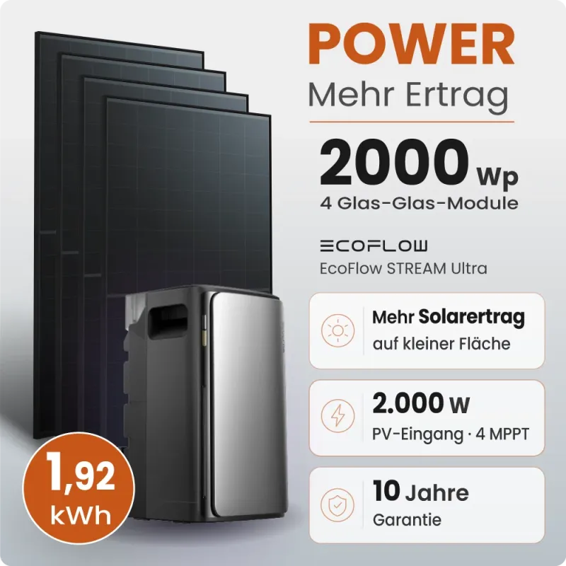 2000W Balkonkraftwerk Power mit 2 kWh Speicher EcoFlow STREAM Ultra