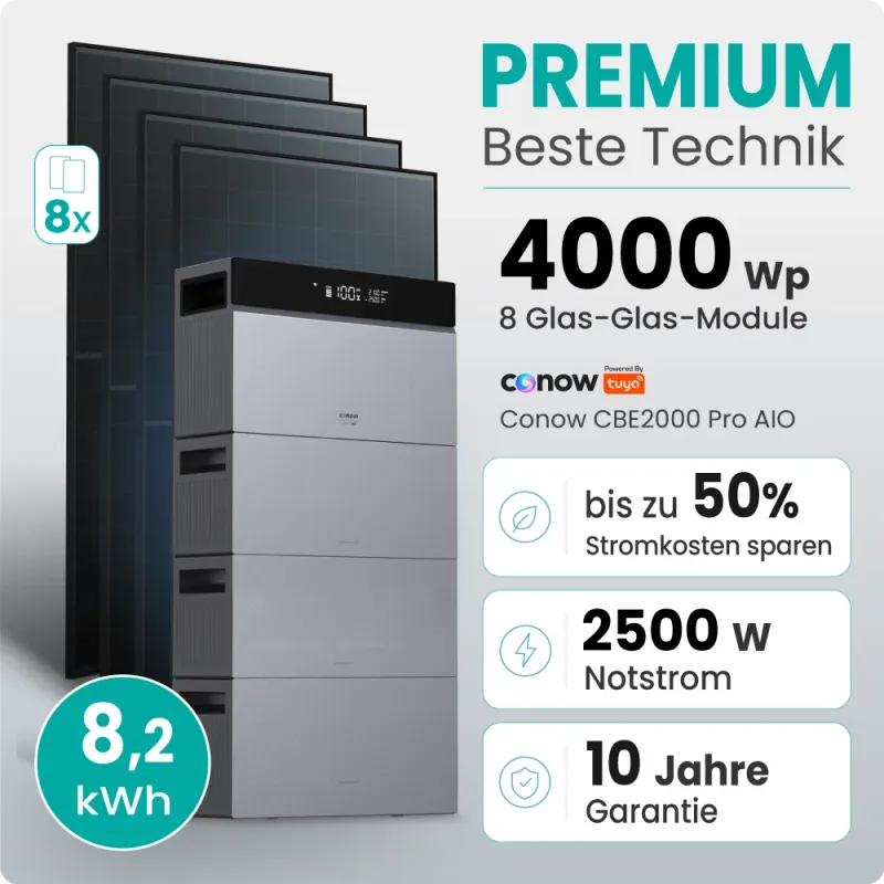 4000W Balkonkraftwerk Premium mit Conow Pro 8,2kWh Speicher by Tuya Smart