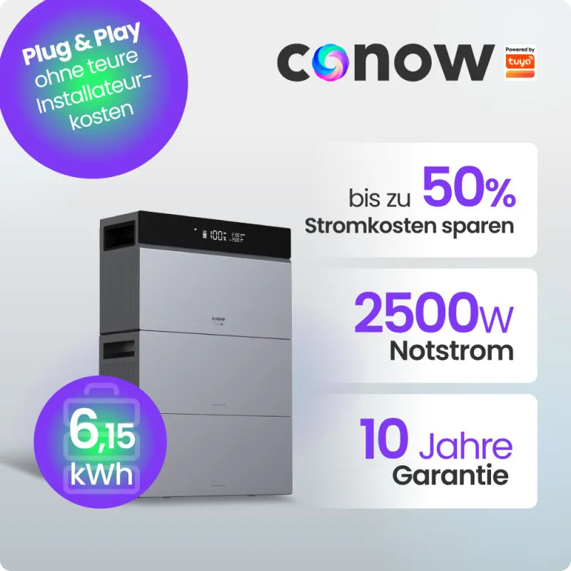 Conow Batteriespeicher CBE2000 Pro mit 6,14 kWh Kapazität und Smart Meter im Paket.