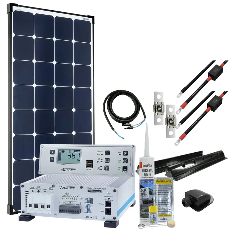 mTriple S Wohnmobil Solaranlage mit 1 x 120W Solarmodul 30/20/250 Votronic Triple Charger und 5747 VPC Jupiter Kombipanel