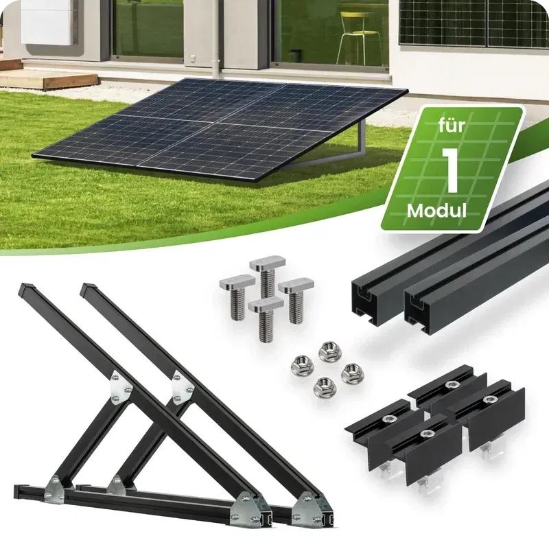 Schwarzes Flachdach-Montageset für ein Solarmodul, vormontiert mit Schiene