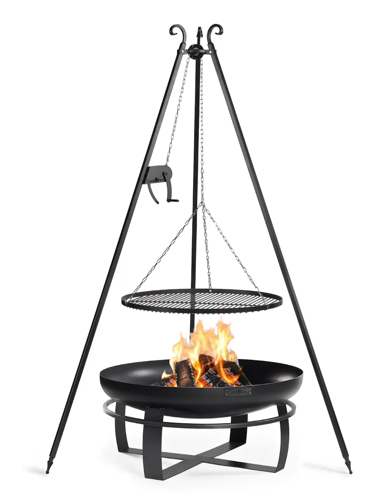 Cookking Feuerschale "VIKING" 80 cm mit Schwenkgrill 180 cm mit Kurbel und Grillrost aus Rohstahl 70 cm
