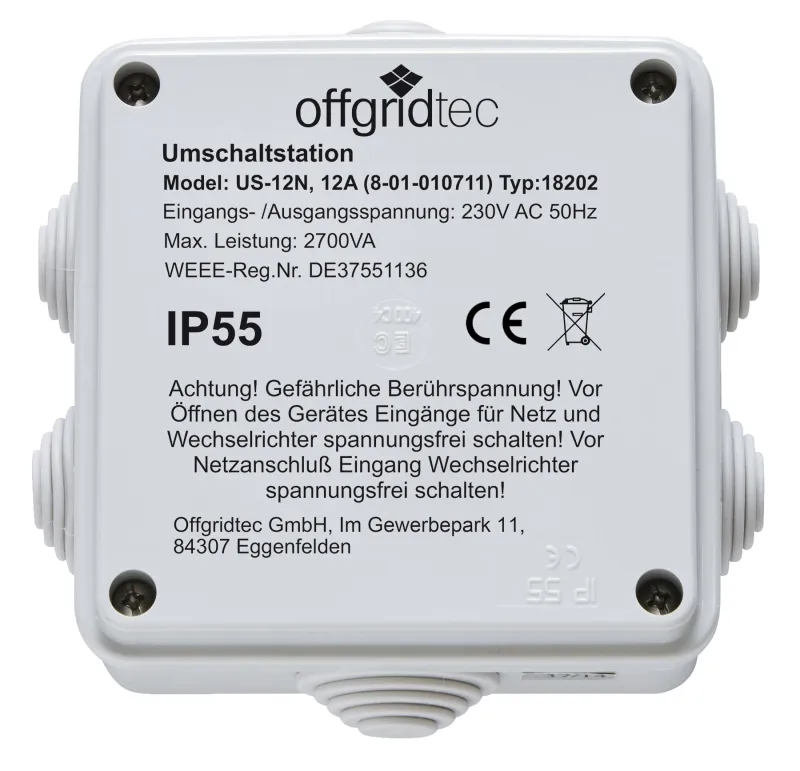 Umschaltstation für Netzvorrangschaltung US-12 230V 12A 2700W 230VAC