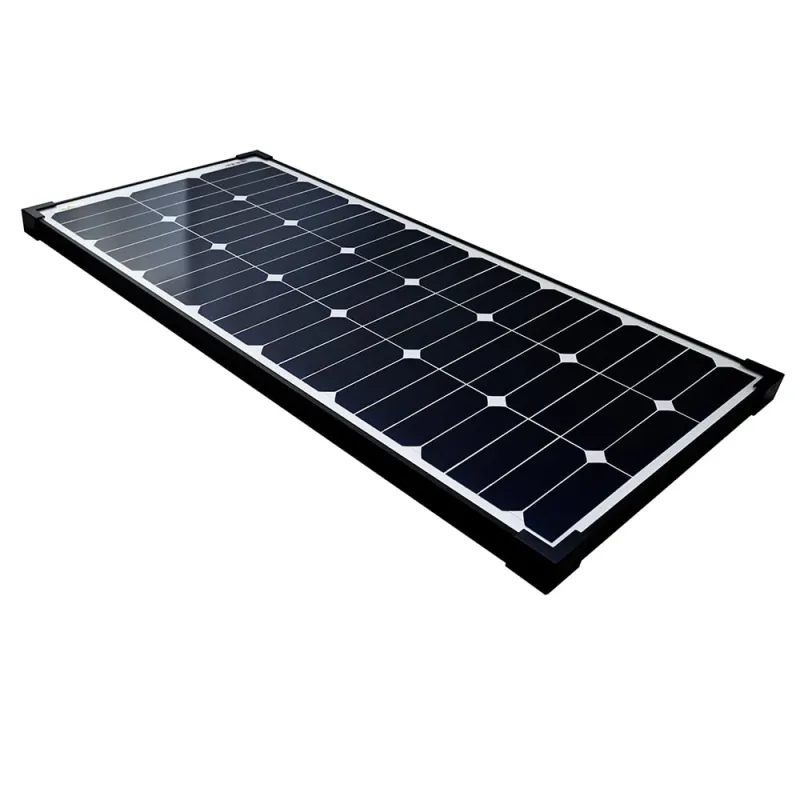 Seitliche Detailaufnahme des Solarmoduls SPR-Ultra-80 mit Anschlussdose.