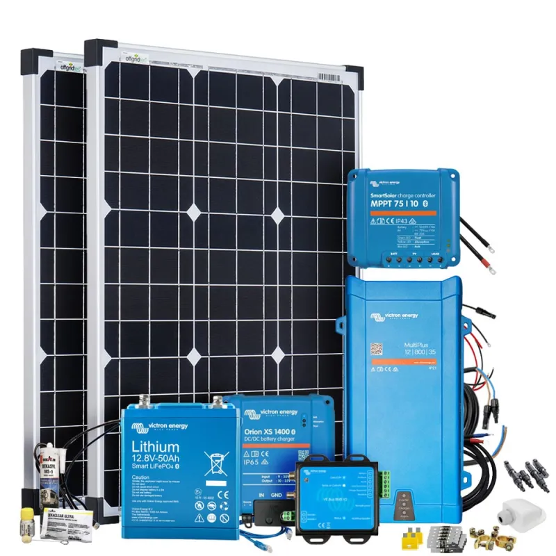 Mobil VeCore S 100W 640Wh Wohnmobil Solaranlage inkl. MultiPlus12/800/35 Wechselrichter, Batterieladegrät und Laderegler - weiß