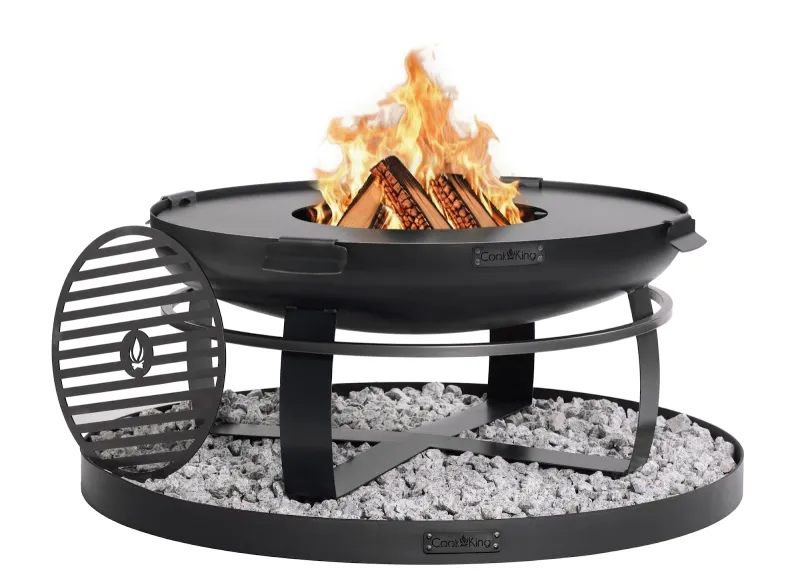Cookking Feuerschale "VIKING" 80 cm inkl. Grillplatte 78 cm mit 4 Griffen, Grillrost 37 cm und runder Deko-Steinbasis 100 cm – Bild 2