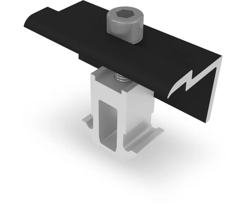 Detailansicht der DomeClamp-Befestigungspunkte der K2 Systems Unterkonstruktion für Solarmodule.