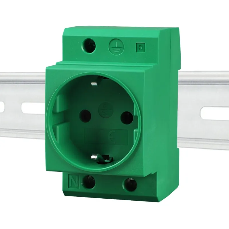 Schuko Steckdose für Hutschiene in Grün 16A 230V 2P+E für 35mm DIN Trägerschienenmontage