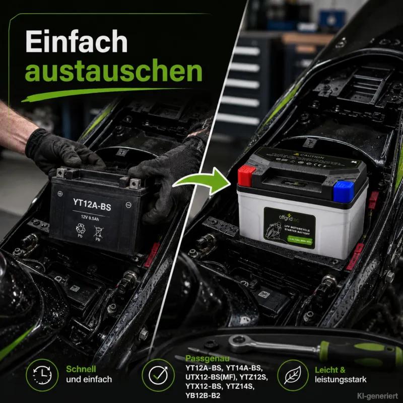 Motorradbatterie LiFePO4 12,8V 7,5Ah Starterbatterie YT12A-BS, YT14A-BS, UTX12-BS(MF), YTZ12S, YTX12-BS, YTZ14S, YB12B-B2 – Bild 2