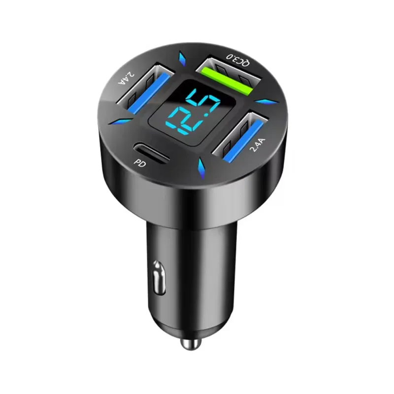 4 Port USB-C Auto Ladegerät 50W QC3.0 PD mit LED-Voltmeter Zigarettenanzünder Adapter