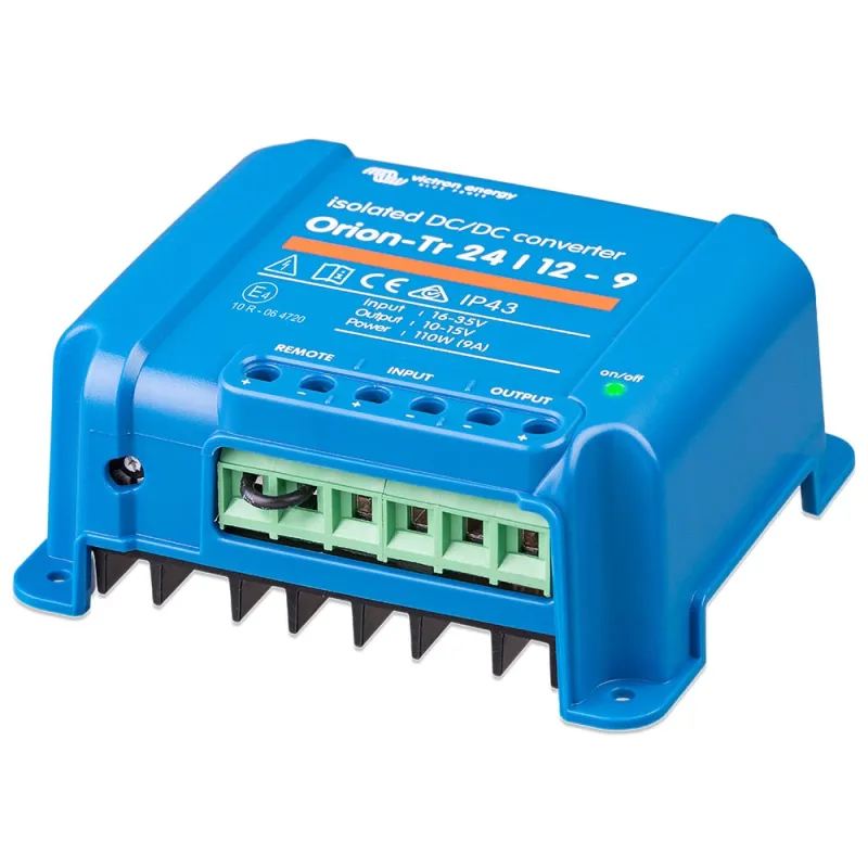 Technische Details des Victron Energy DC/DC Wandlers in der Seitenansicht.