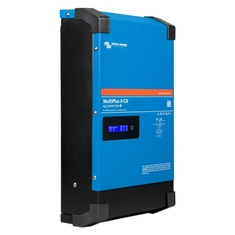 Seitliche Ansicht des MultiPlus-II von Victron Energy mit Anschlüssen