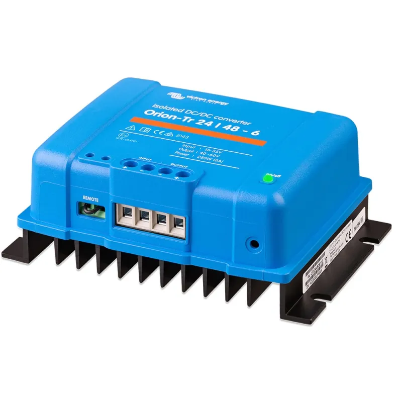 Victron Energy DC/DC Wandler in Verpackung mit technischen Daten auf dem Karton