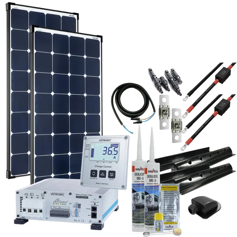 mTriple S Wohnmobil Solaranlage mit 2 x 120W Solarmodul 30/20/250 Votronic Triple Charger und 1247 Charge Control Display