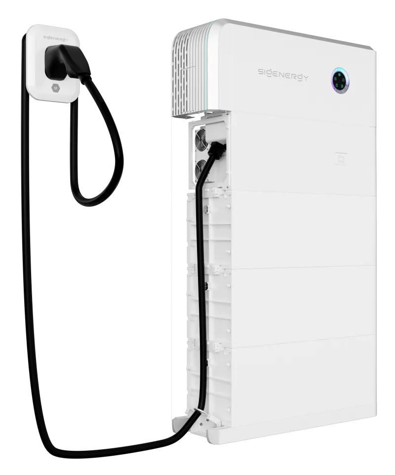 Seitliche Ansicht des Sigenergy Solarmoduls Sigenstor EVDC mit transparentem CCS2-Kabel.