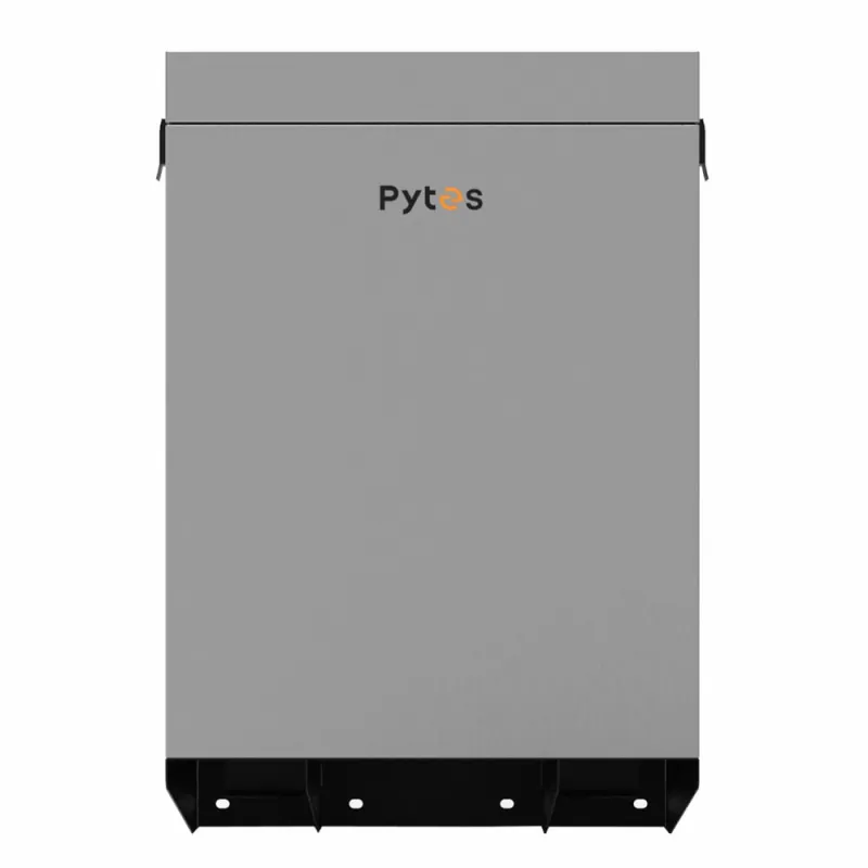 Bodenmontage des Pytes Batteriespeicher R-BOX-NEMA, graues Gehäuse