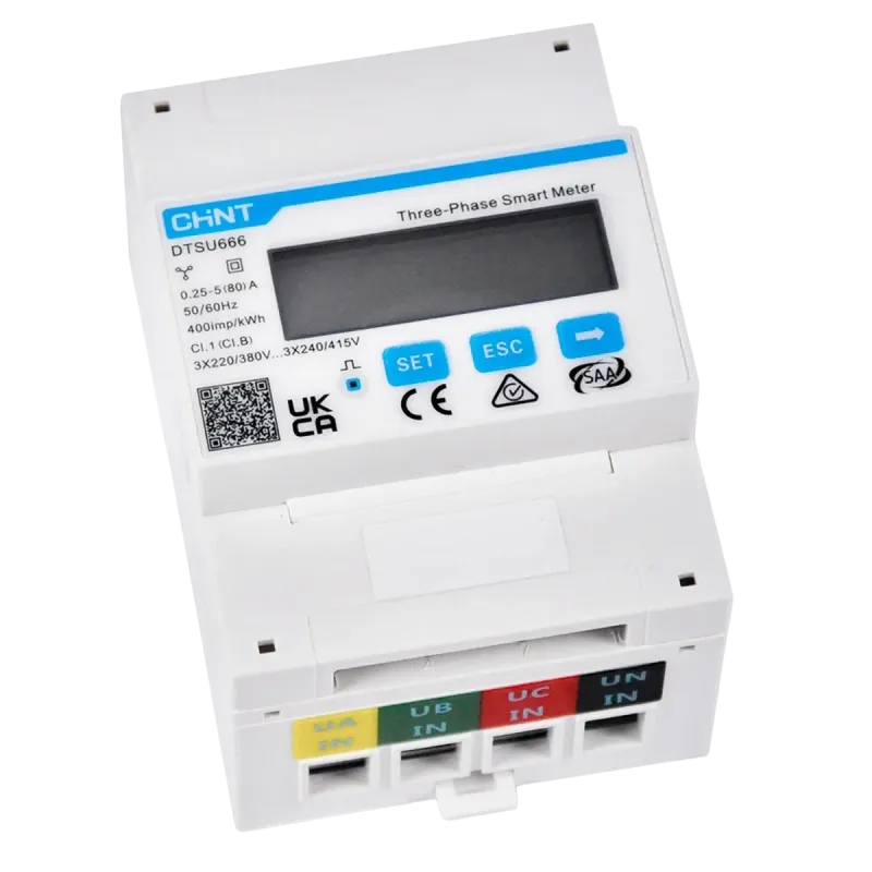 Frontansicht des FoxESS Smart Meter DTSU666 zur Erfassung von Stromverbrauch und Einspeisung