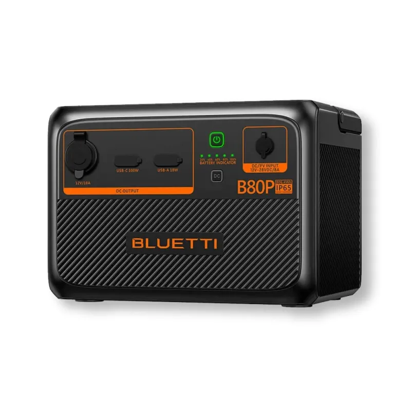 Seitliche Ansicht der Bluetti B80P Powerstation mit Tragegriff