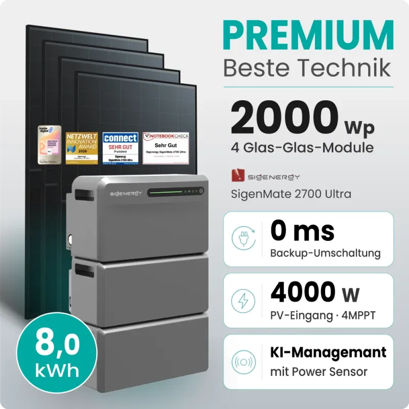 2000W Balkonkraftwerk Premium mit Sigenergy SigenMate mit 8,06kWh Speicher