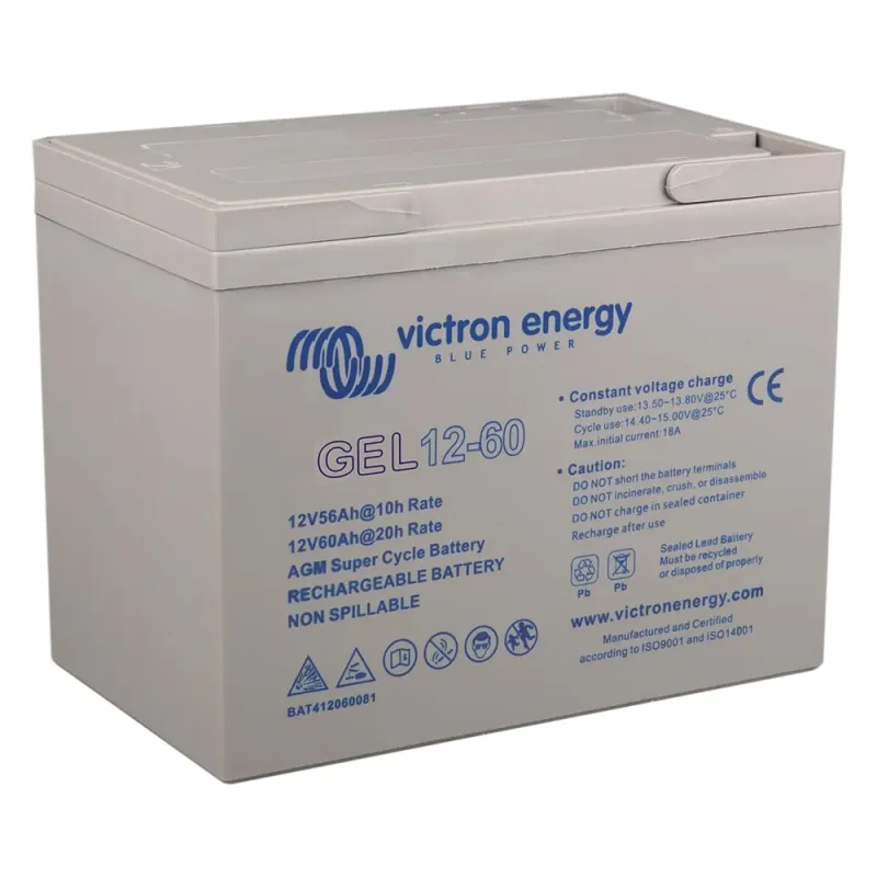 Seitliche Ansicht des Victron Batteriespeichers Gel Deep mit technischen Details