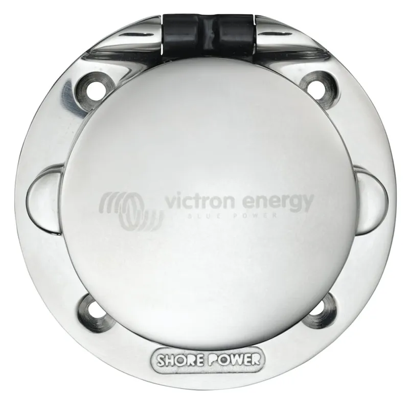 Geöffnete Victron Energy Steckdose mit sichtbaren Anschlüssen für 2-poligen/3-adrigen Anschluss.