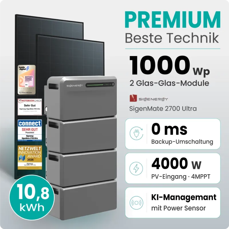 1000W Balkonkraftwerk Premium mit Sigenergy SigenMate mit 10,75kWh Speicher