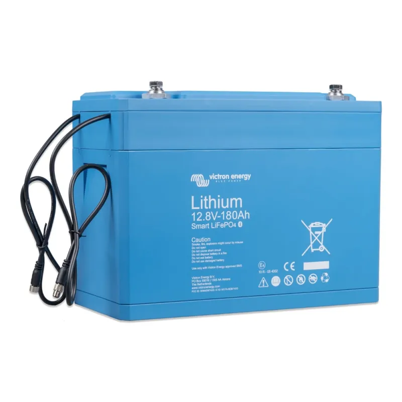 Victron Energy Batteriespeicher LiFePO4 mit Kennzeichnung der technischen Spezifikationen.