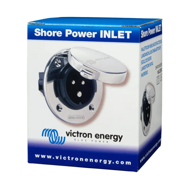 Victron Energy Steckdose mit Abdeckung, montiert an einer Wand für sicheren Betrieb.