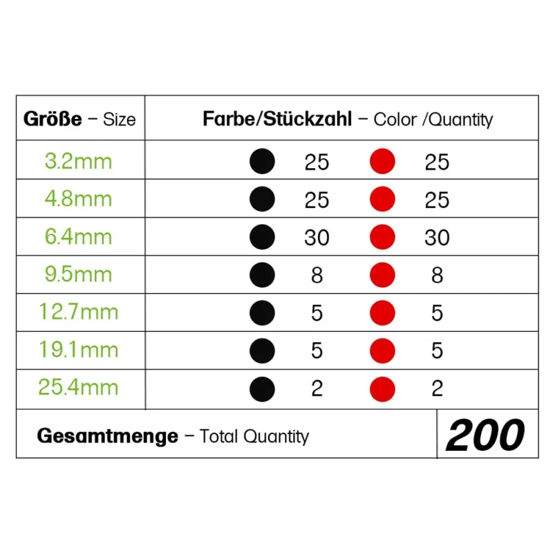 Schrumpfschlauch Sortiment Schwarz Rot 3:1 Ratio mit Kleber Doppelwandig 200 Stück 45mm Länge Verschiedene Durchmesser