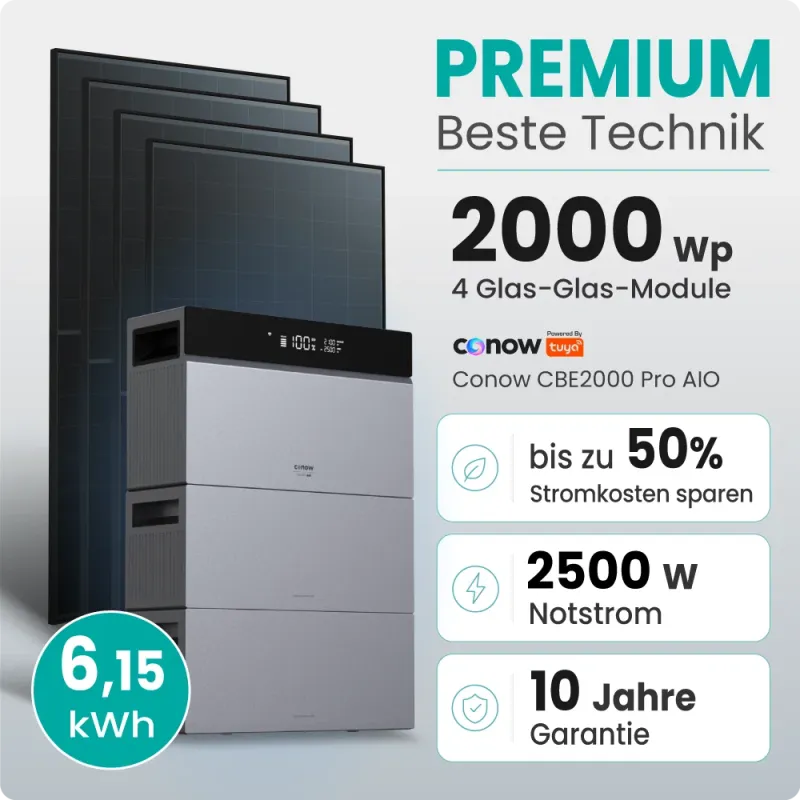 2000W Balkonkraftwerk Premium mit Conow Pro 6,15kWh Speicher by Tuya Smart