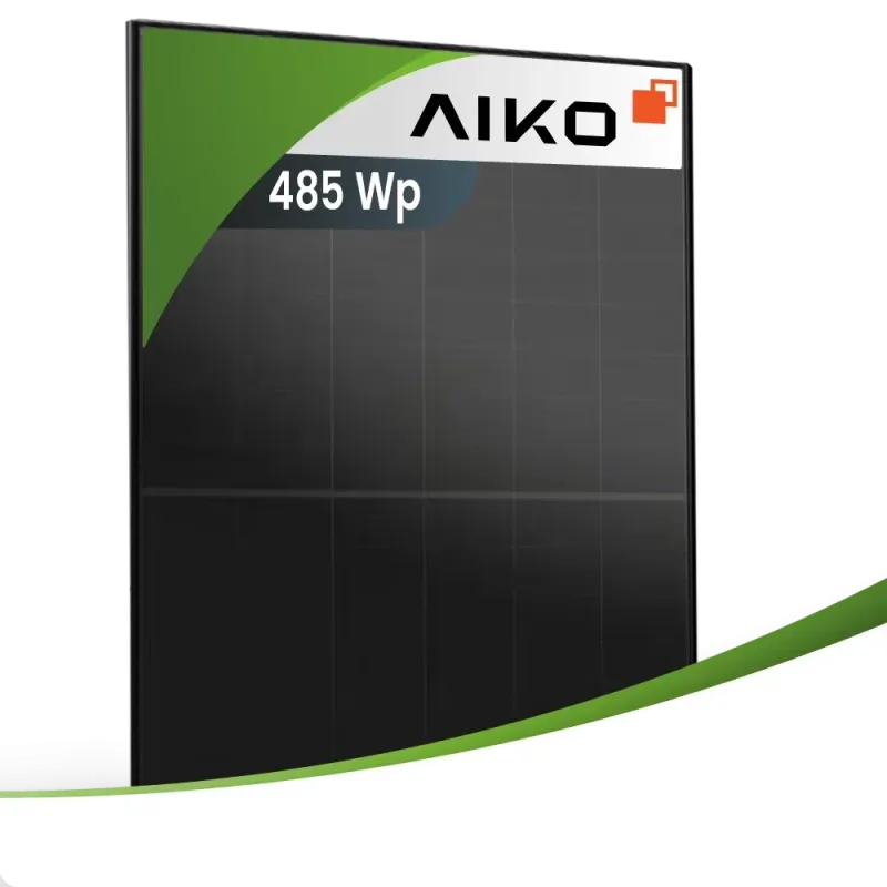AIKO Solarmodul A-MCE54Db/485Wp in Fullblack-Optik mit Glas-Glas-Konstruktion für Photovoltaik-Anlagen.