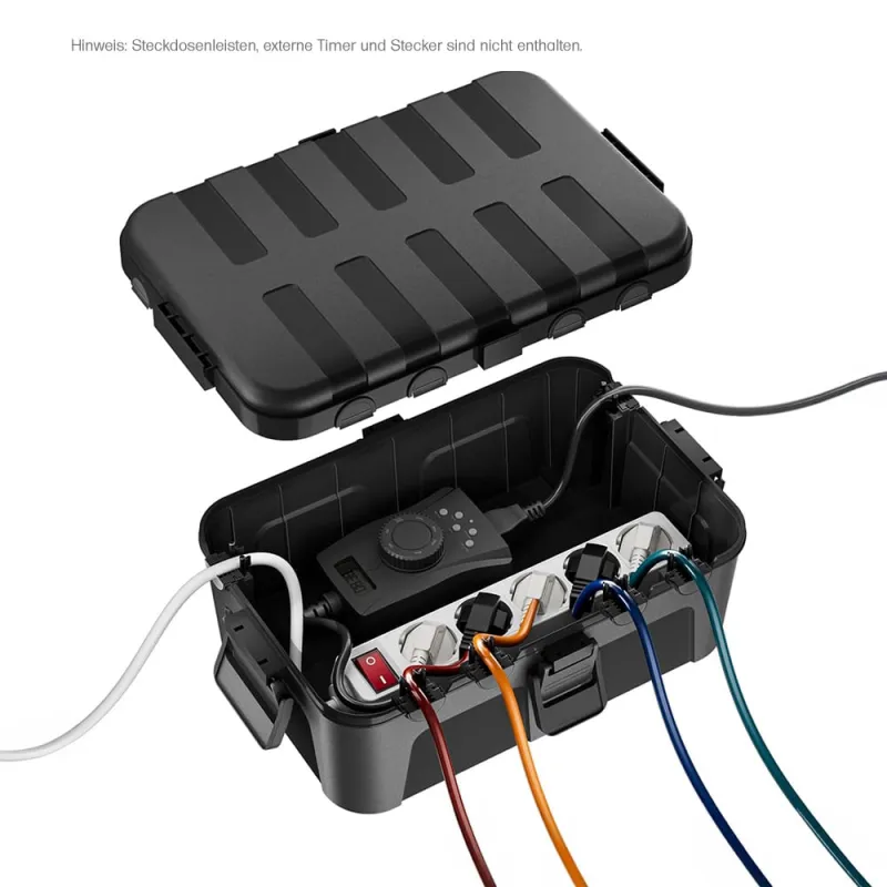 wasserdichte Kabelbox IP44, 6 Eingänge, schwarz, für Kabel bis 12mm