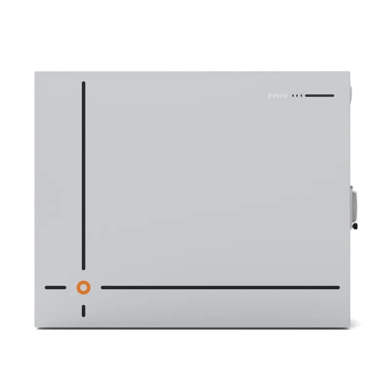 Seitliche Ansicht des Pytes Batteriespeichers Lithium V12 mit technischen Details