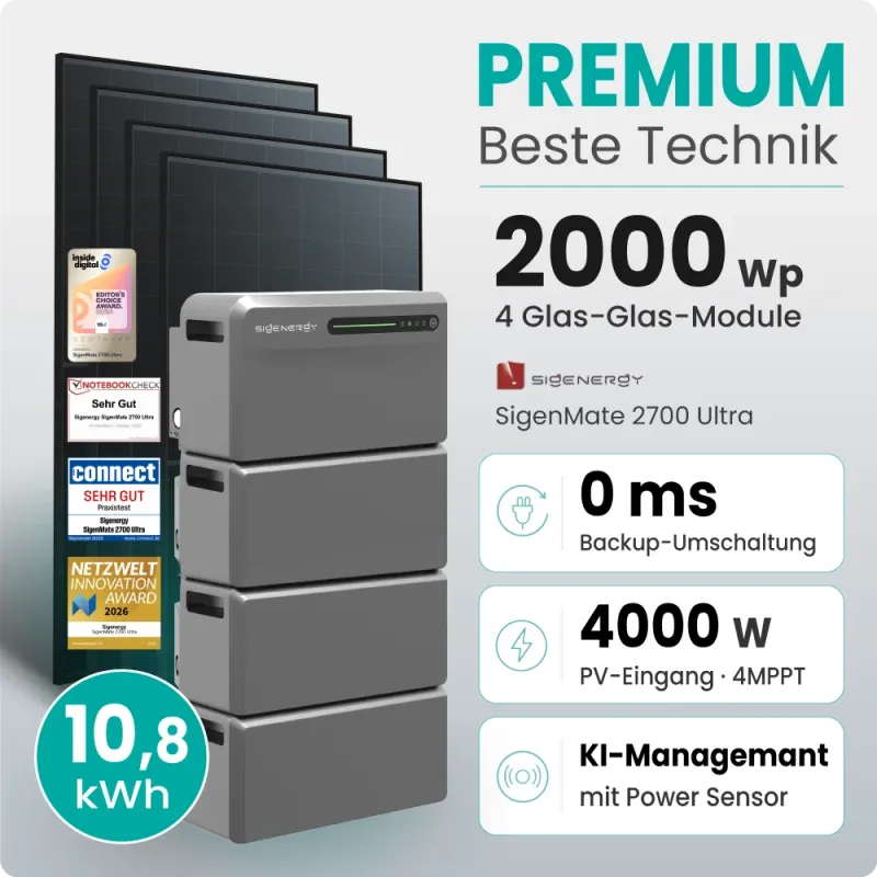2000W Balkonkraftwerk Premium mit Sigenergy SigenMate mit 10,75kWh Speicher