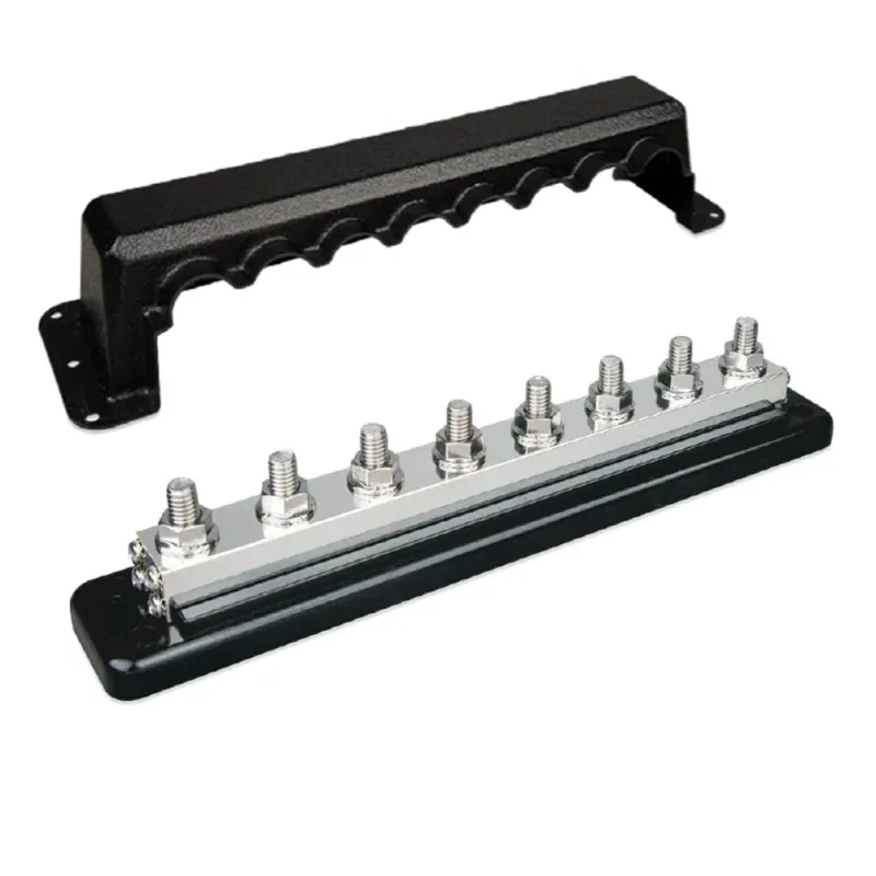 Technische Zeichnung der Victron Energy Sammelschiene 600A für sichere DC-Stromverteilung.