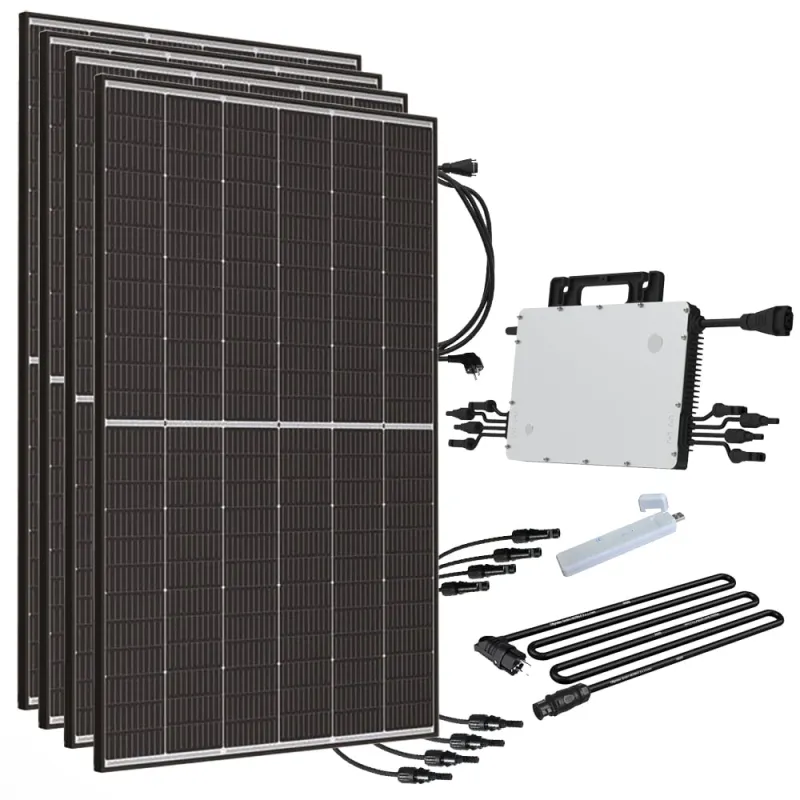 Solar-Direct 1880Wp Blackframe PV-Anlage mit HMS-1600-4T Wechselrichter und schwarzem Rahmen.