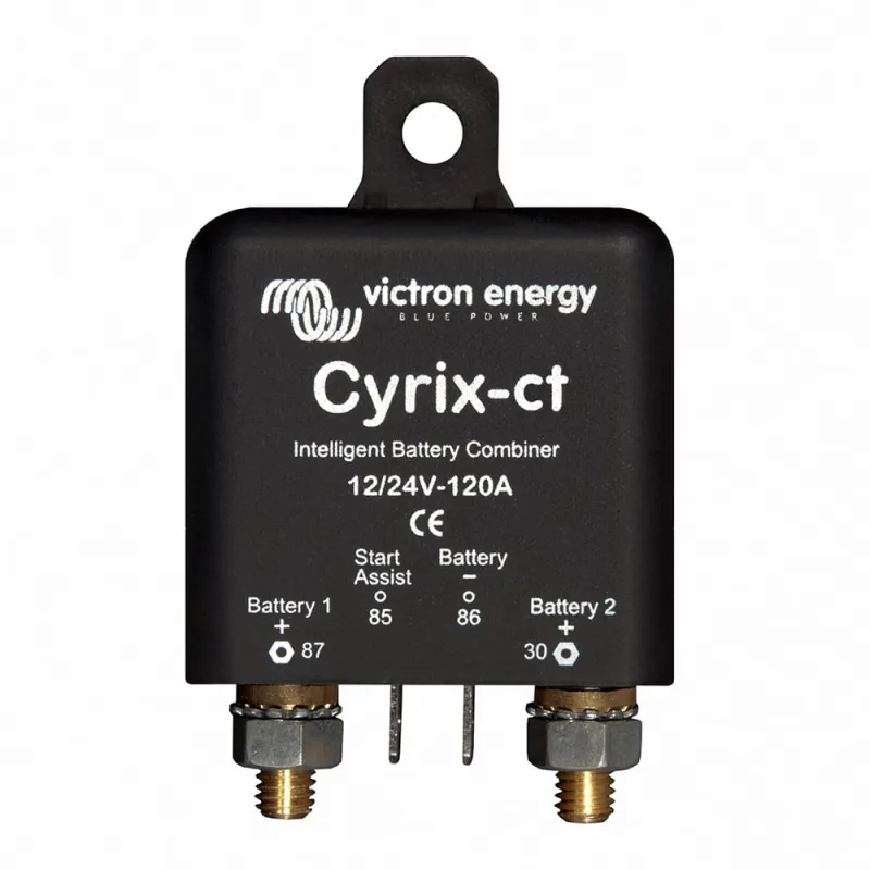 Victron Energy Batteriekoppler Kit, seitliche Ansicht mit Anschlüssen für Batteriespeicher.