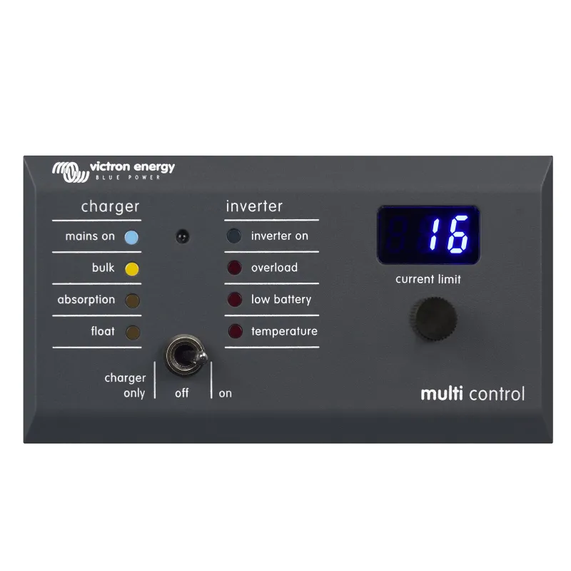 Victron Energy Digital Multi Steuergerät mit digitaler Anzeige für Lastmanagement in PV-Anlagen.
