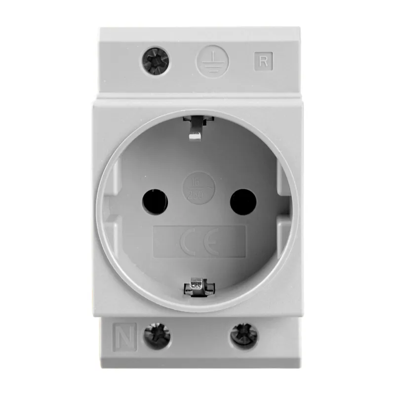 Schuko Steckdose für Hutschiene in Grau 16A 230V 2P+E für 35mm DIN Trägerschienenmontage – Bild 3