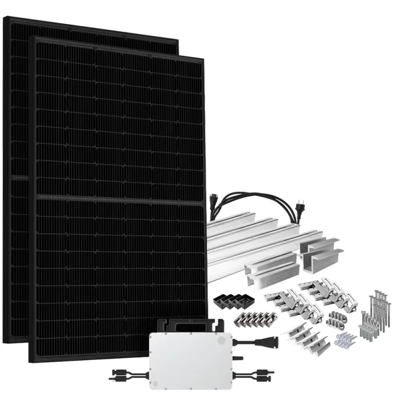 Solar-Direct 900W HMS-800-2WB Balkonkraftwerk Bifazial Full Black Schukosteckdose - 10m - Montageset Ziegeldach