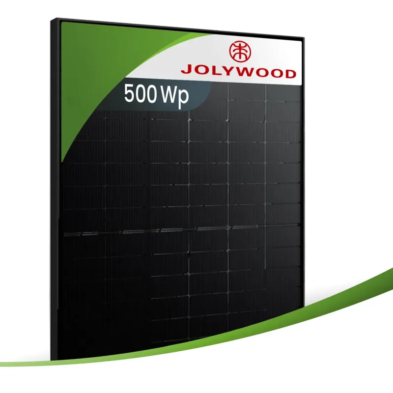Jolywood Solarmodul JW-HD108N-R2-500 mit 500 Wp in schwarzer Glas-Glas-Bauweise, Vorderansicht