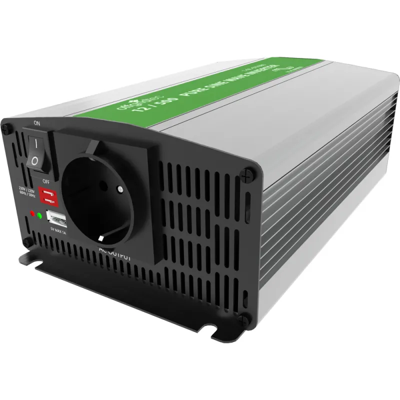 PSI Spannungswandler 12V auf 230V mit Anschlüssen und Bedienelementen