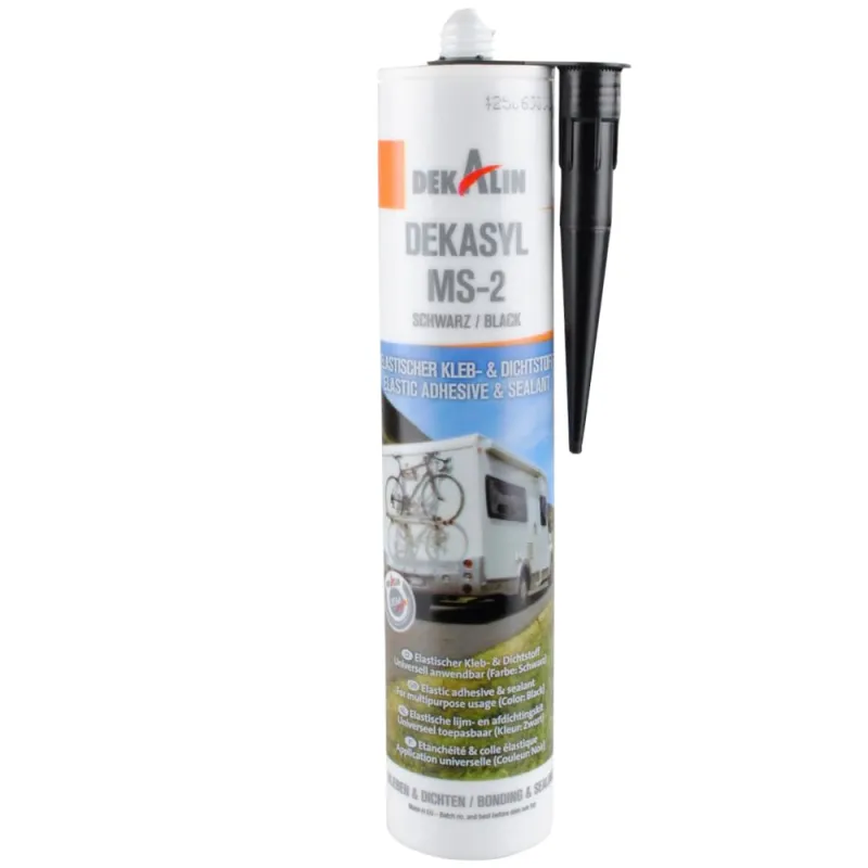 Schwarze Kartusche Dekalin Dekasyl MS-2 Kleb- und Dichtmasse, 290 ml Inhalt.
