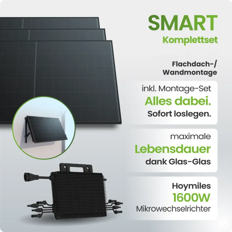 1380Wp Balkonkraftwerk Smart mit Hoymiles Mikrowechselrichter - Flachdach/Wandmontage
