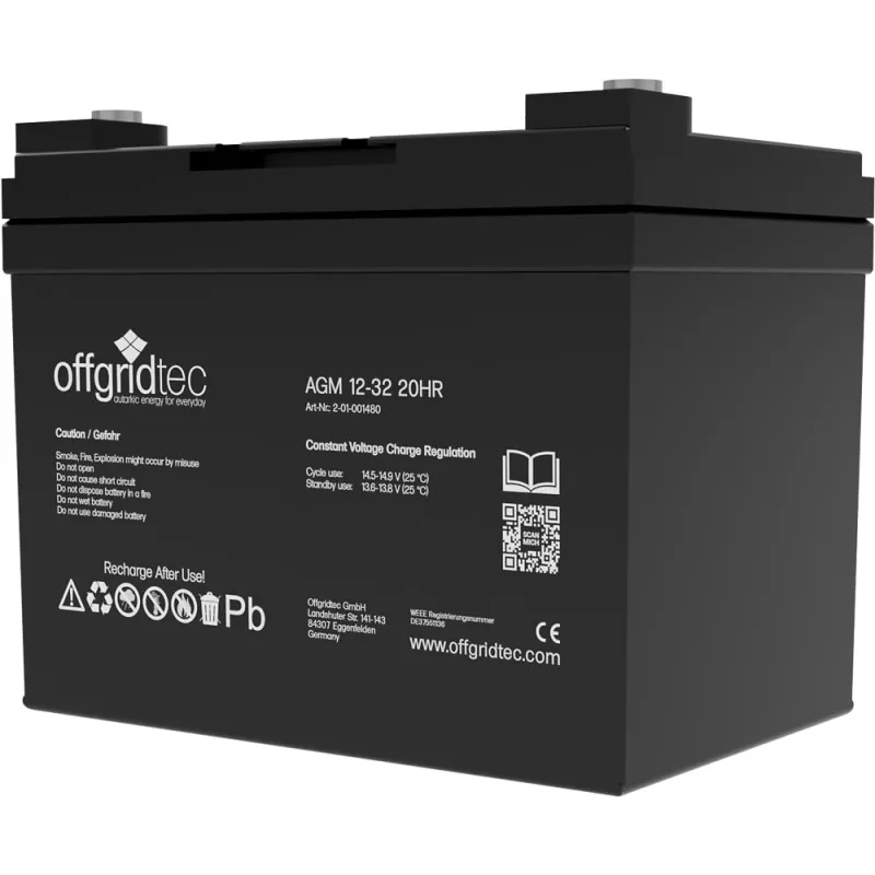 Offgridtec® AGM 32Ah 20HR 12V Solar Batterie Akku extrem zyklenfest – Bild 2