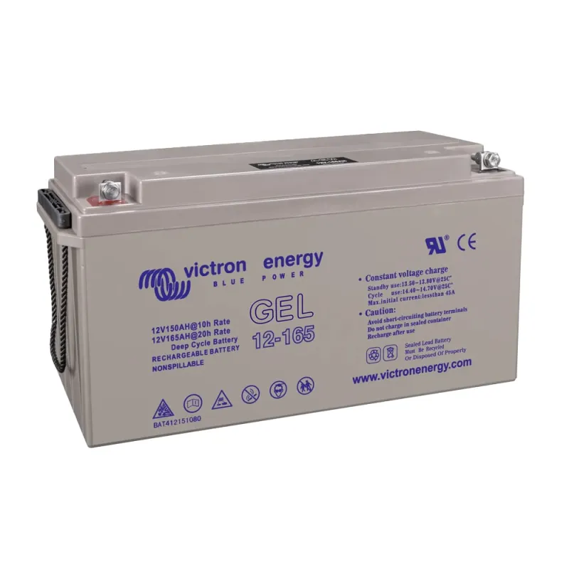 Seitliche Ansicht des Victron Batteriespeichers Gel Deep mit Typenschild