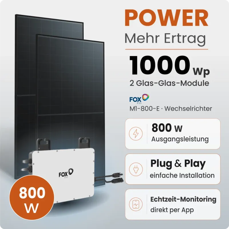 1000W Balkonkraftwerk Power mit FoxEss Mikrowechselrichter für Steckersolaranlage