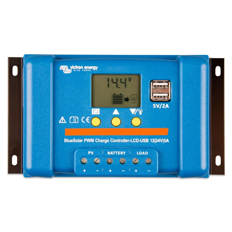 Rückseite des Victron Solarladereglers BlueSolar mit Anschlüssen für Solarmodul und Batterie.