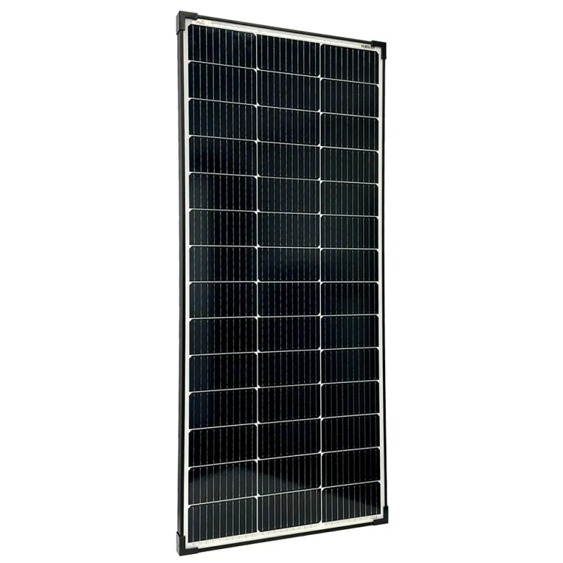 Solarmodul MONO-150 V2 mit schwarzem Rahmen und 150 Wp Leistung von vorne