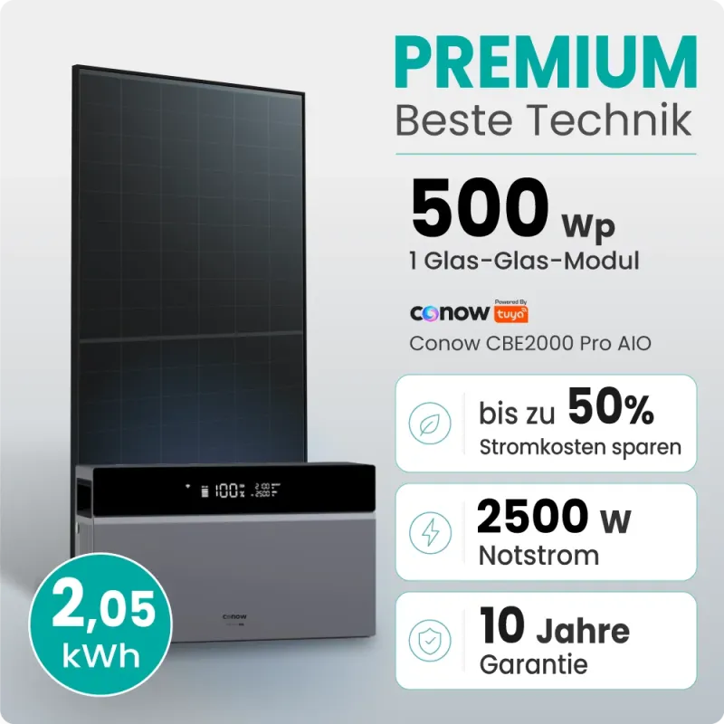 500W Balkonkraftwerk Premium mit Conow Pro 2kWh Speicher by Tuya Smart